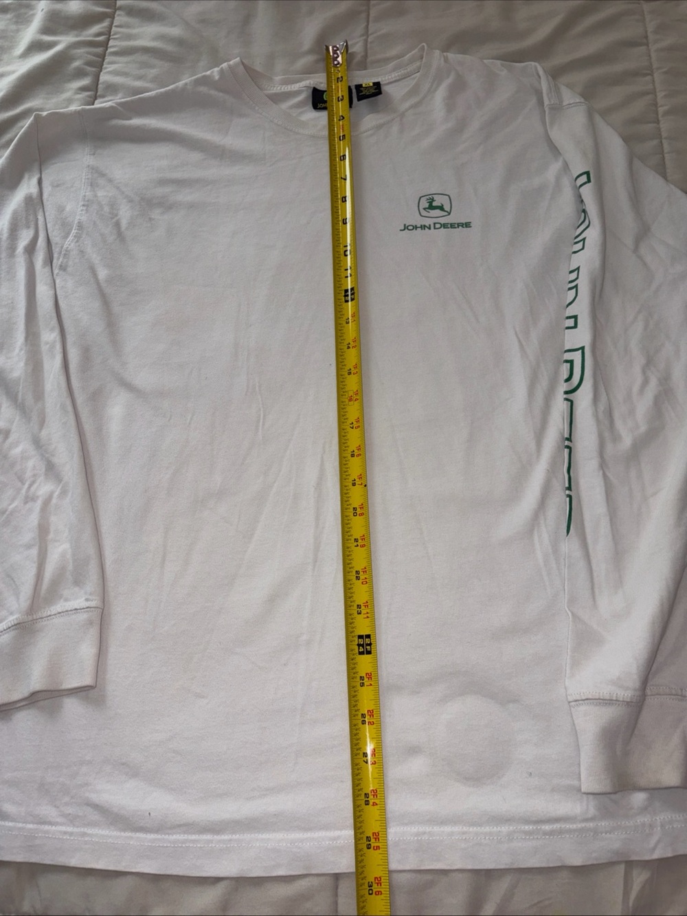John Deere Men's White Cotton Long Sleeve Graphic T-Shirt Size XL Crew Neck